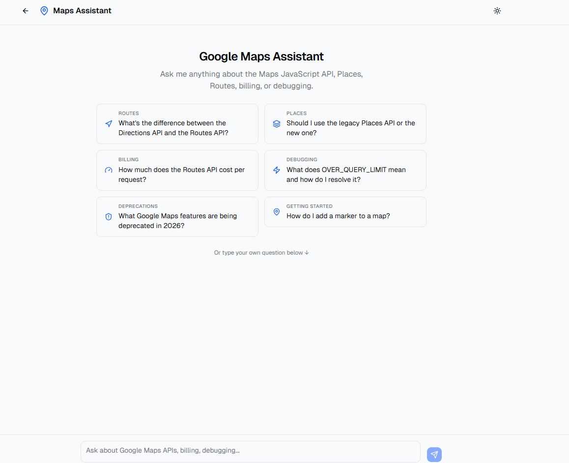Google Maps RAG Assistant — main screenshot